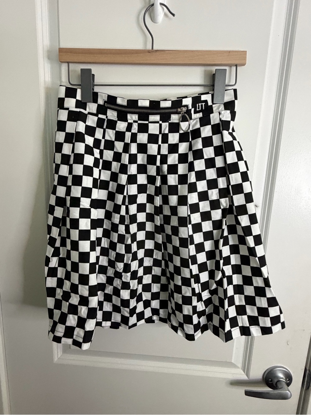 Dolls Kill Black & White Checkerboard Circle Skater Skirt